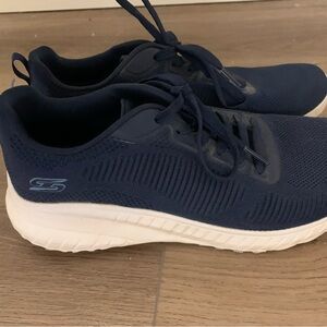 BOBS from Skechers Navy Knit Lace-Up Athletic Sneakers with White Sole